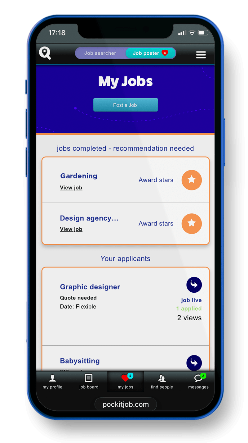Pockit Job applicants dashboard on mobile